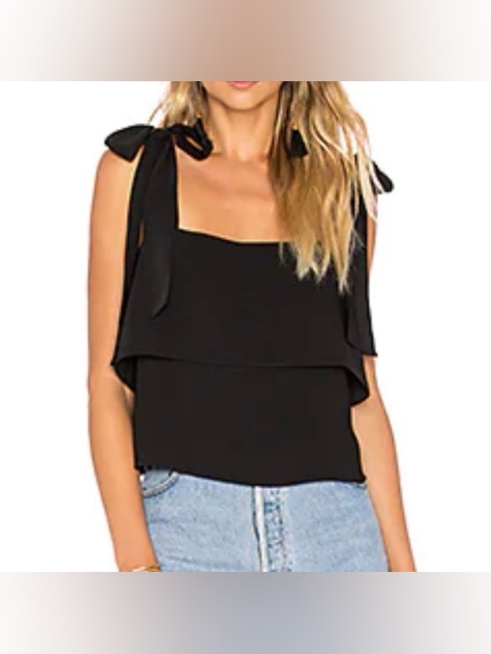 Amanda Uprichard Tie-Shoulder Tiered Tank in Black